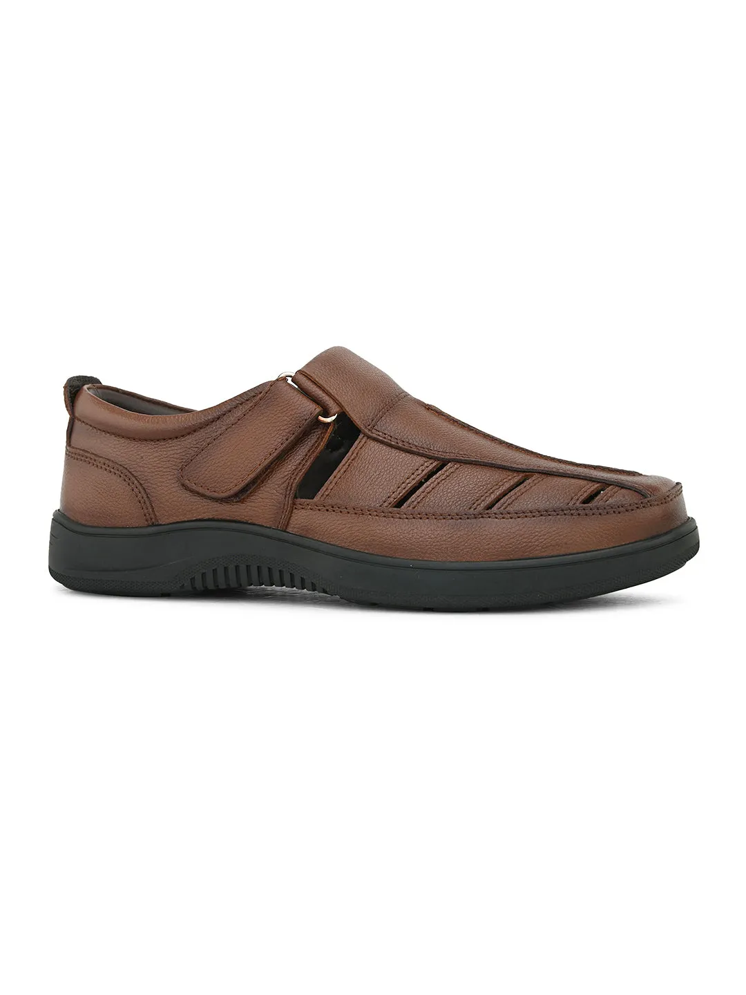 Pelle Albero Men's Latest Trendy Tan Leather Slip-On Flats Comfortable Sandals