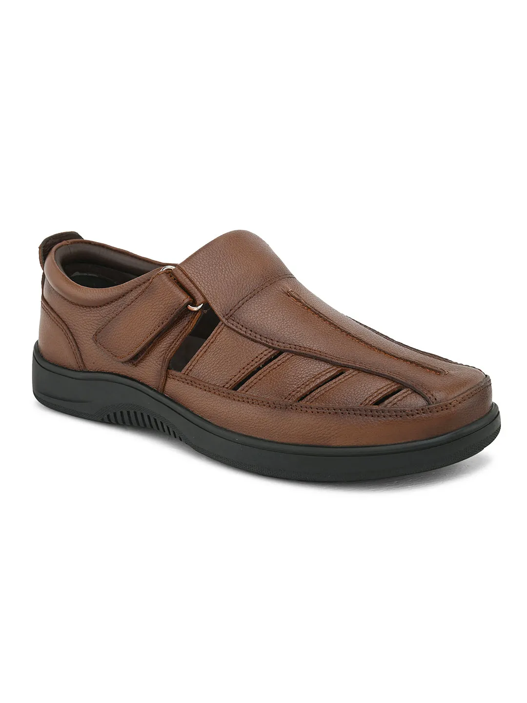 Pelle Albero Men's Latest Trendy Tan Leather Slip-On Flats Comfortable Sandals