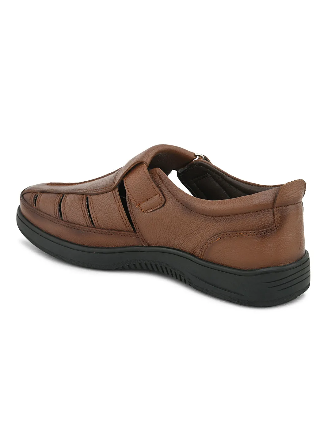 Pelle Albero Men's Latest Trendy Tan Leather Slip-On Flats Comfortable Sandals