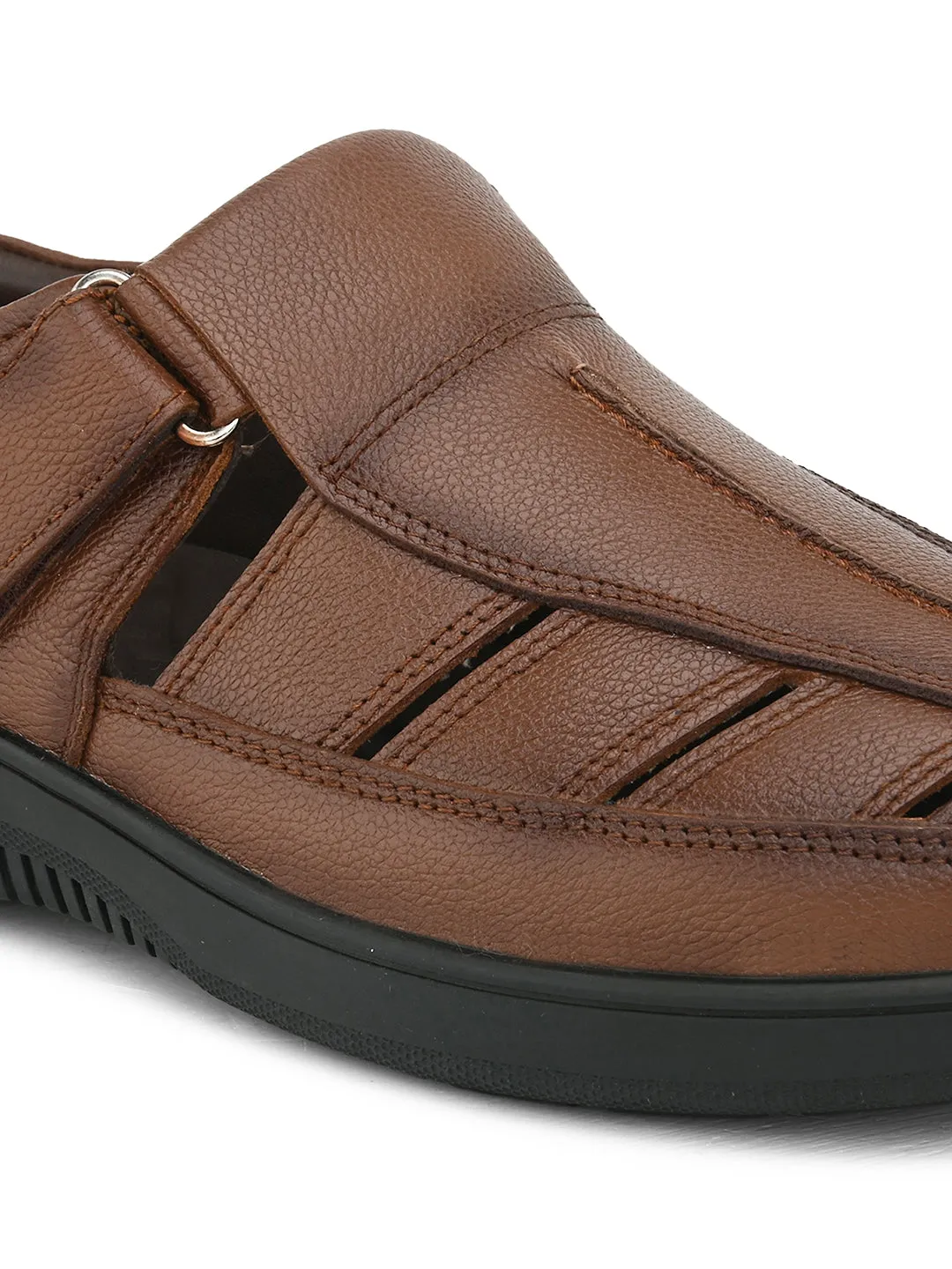 Pelle Albero Men's Latest Trendy Tan Leather Slip-On Flats Comfortable Sandals