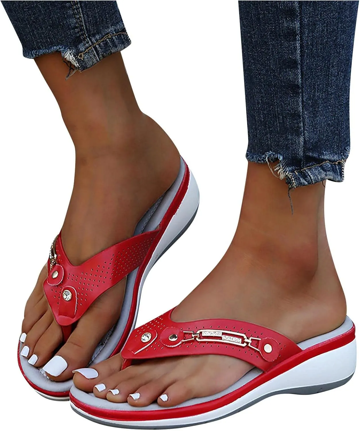 Red Flip Flops for Women Trendy Arch Support Soft Cushion Thong Sandals 2025 Summer Beach Slippers Shoes