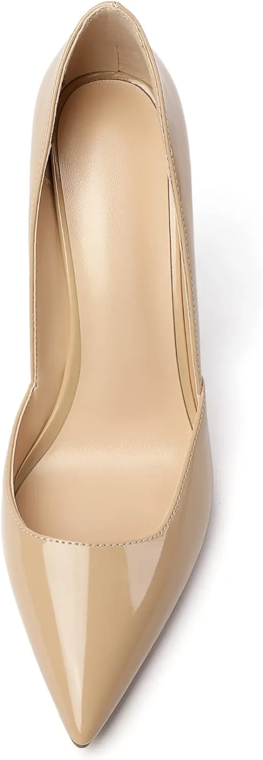 SAMMITOP Women's D'Orsay Slip On High Heels Elegant Pointy Toe Stilettos Pumps 4Inches Office Ladies Shoes