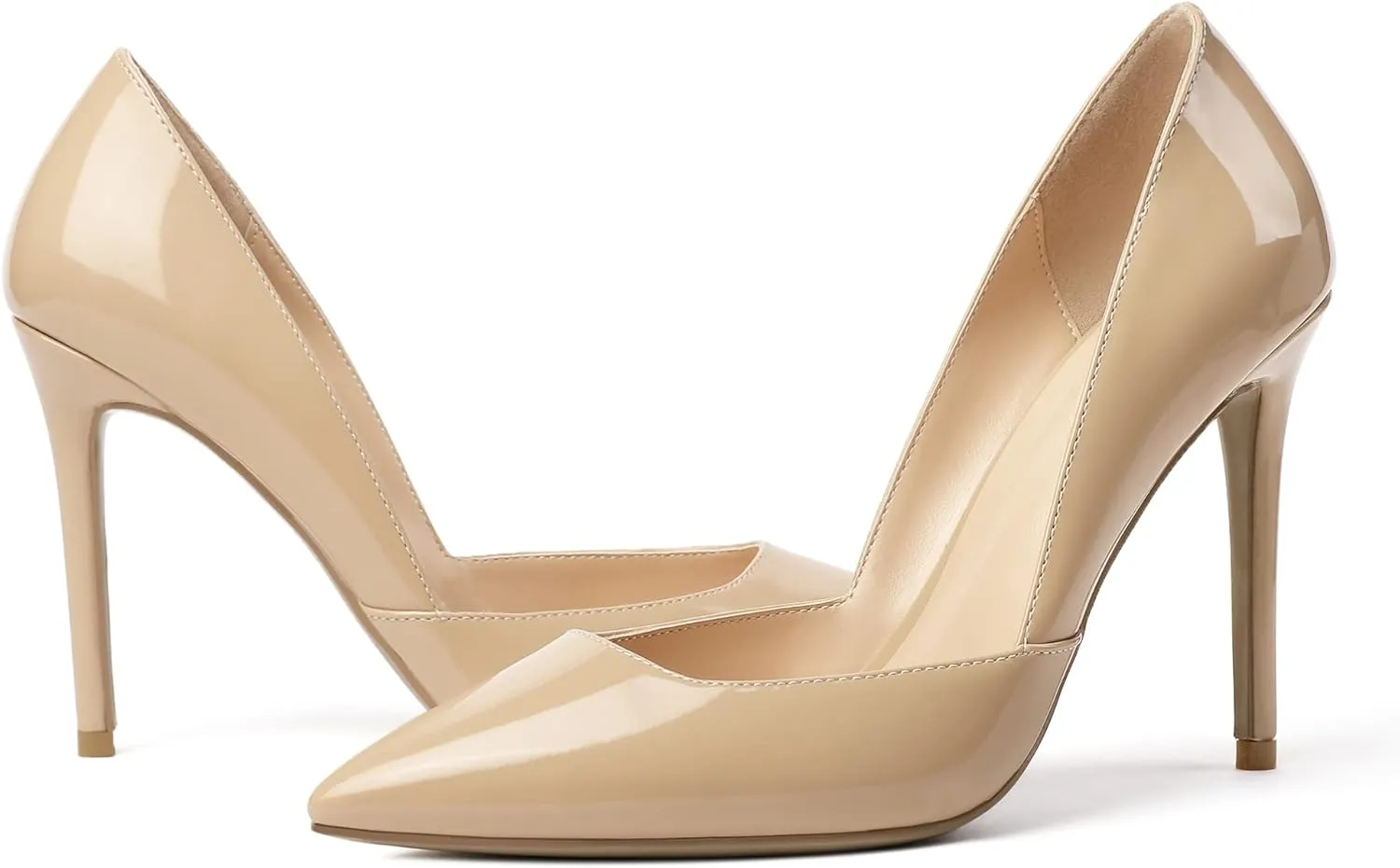 SAMMITOP Women's D'Orsay Slip On High Heels Elegant Pointy Toe Stilettos Pumps 4Inches Office Ladies Shoes
