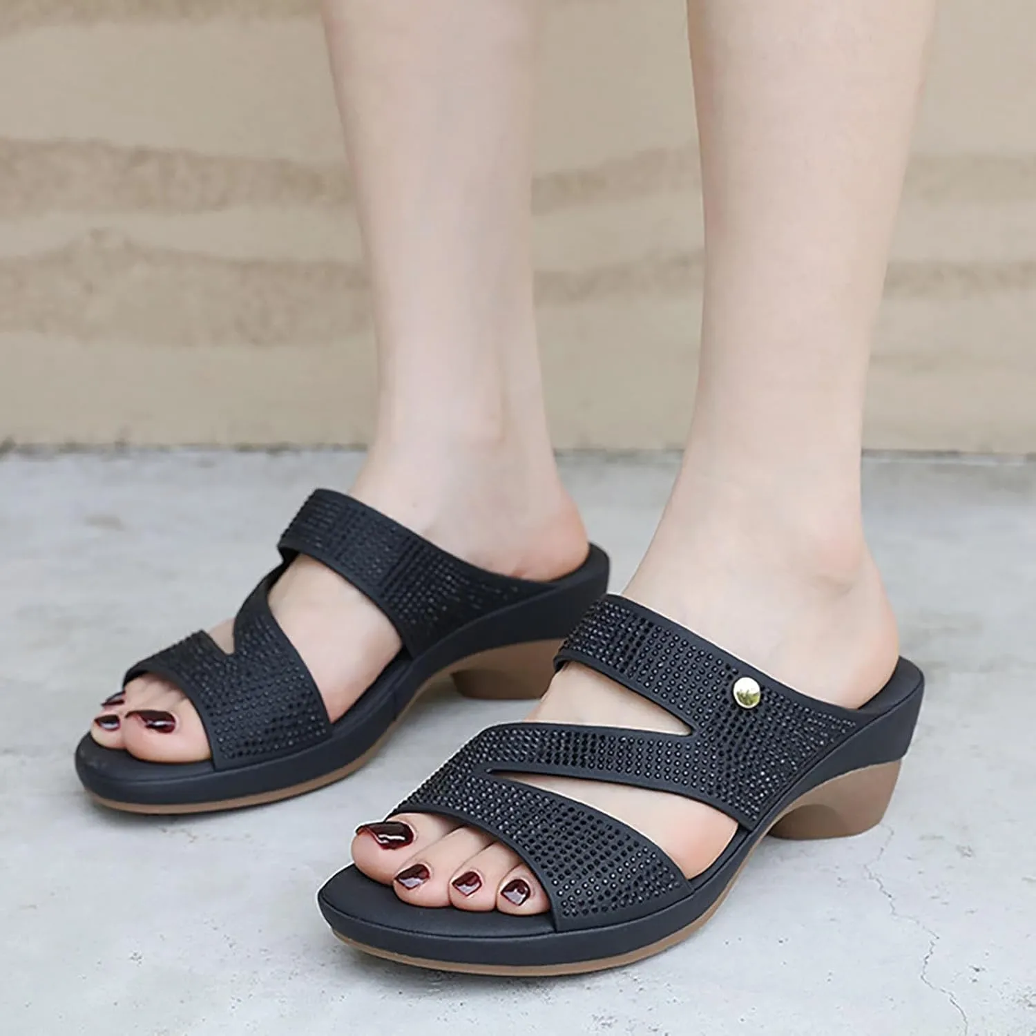 Sandals for Women 2025 Comfortable Trendy Beaded Slip On Beach Shoes Summer Low Heel Arch Support Wedge Sandals