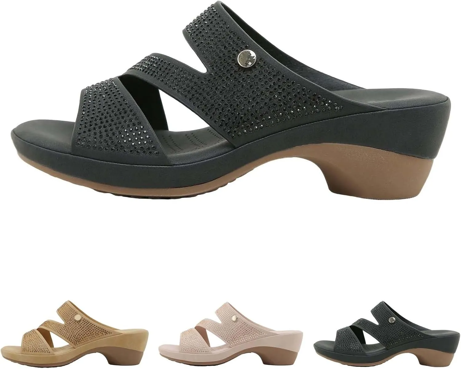 Sandals for Women 2025 Comfortable Trendy Beaded Slip On Beach Shoes Summer Low Heel Arch Support Wedge Sandals