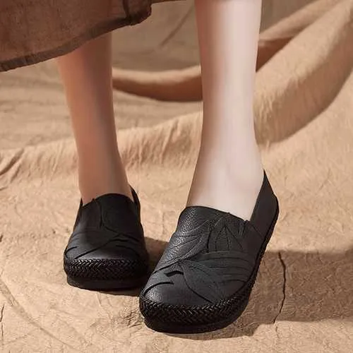 SOCOFY Genuine Leather Retro Handmade Loafers