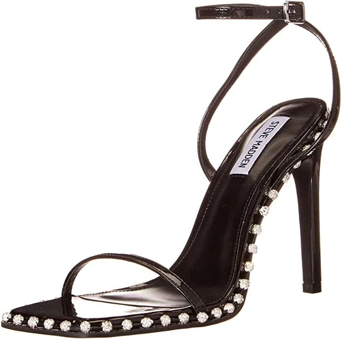 Steve Madden Zelle Black Multi Rhinestone High Heeled Two Piece Sandals