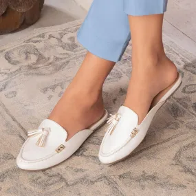 The Amassle White Women's Dress Tassel Mules Tresmode