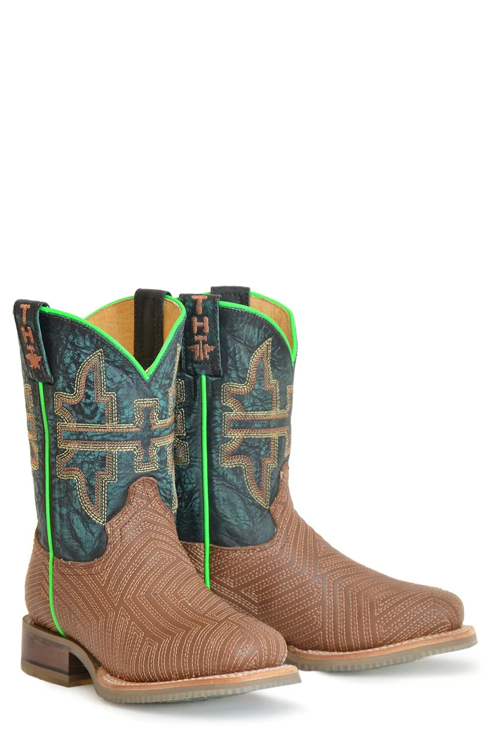 Tin Haul Boys Kids Tan Leather Rowdy Vintage Rodeo Cowboy Boots