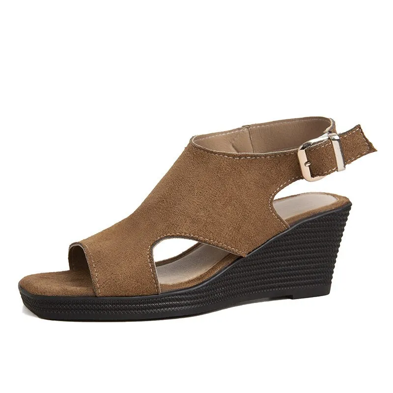 Trendy Wedge Platform Suede Sandal Shoes