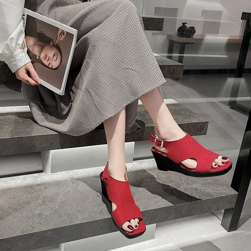 Trendy Wedge Platform Suede Sandal Shoes