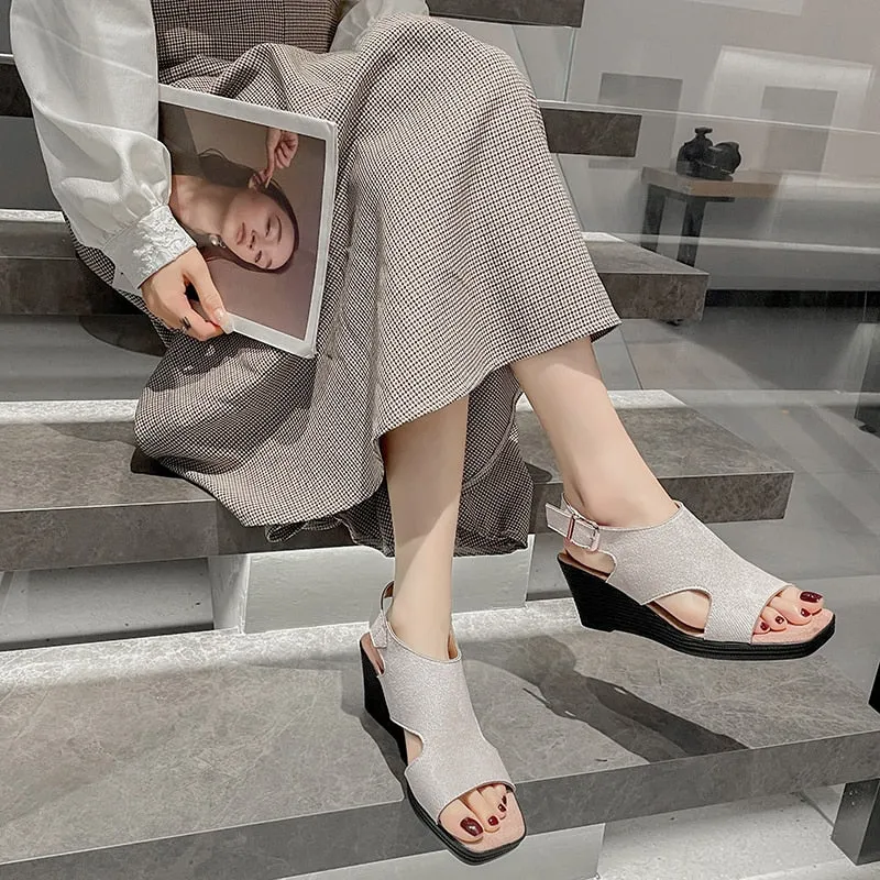 Trendy Wedge Platform Suede Sandal Shoes
