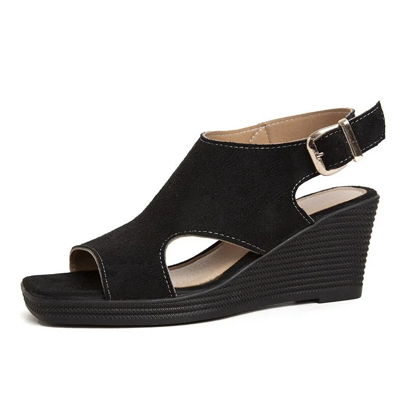 Trendy Wedge Platform Suede Sandal Shoes