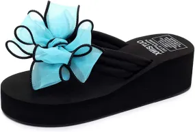 VOKLIN Women's Fashion Bohemian Bowknot Wedge Flipflops Sandals Comfort Nonslip Platform Summer Beach Sandal