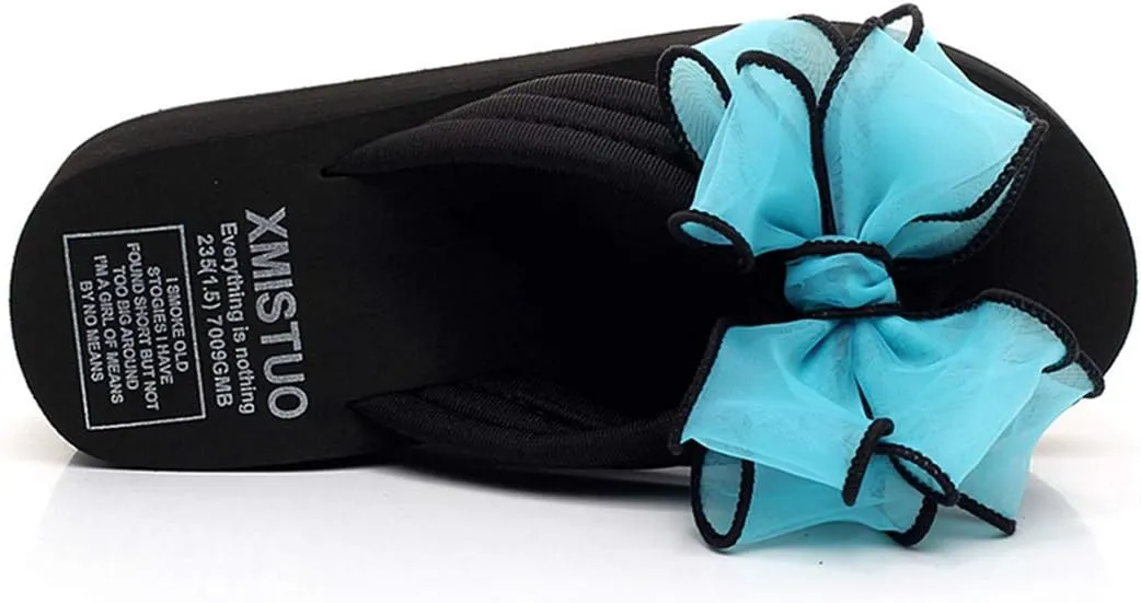 VOKLIN Women's Fashion Bohemian Bowknot Wedge Flipflops Sandals Comfort Nonslip Platform Summer Beach Sandal