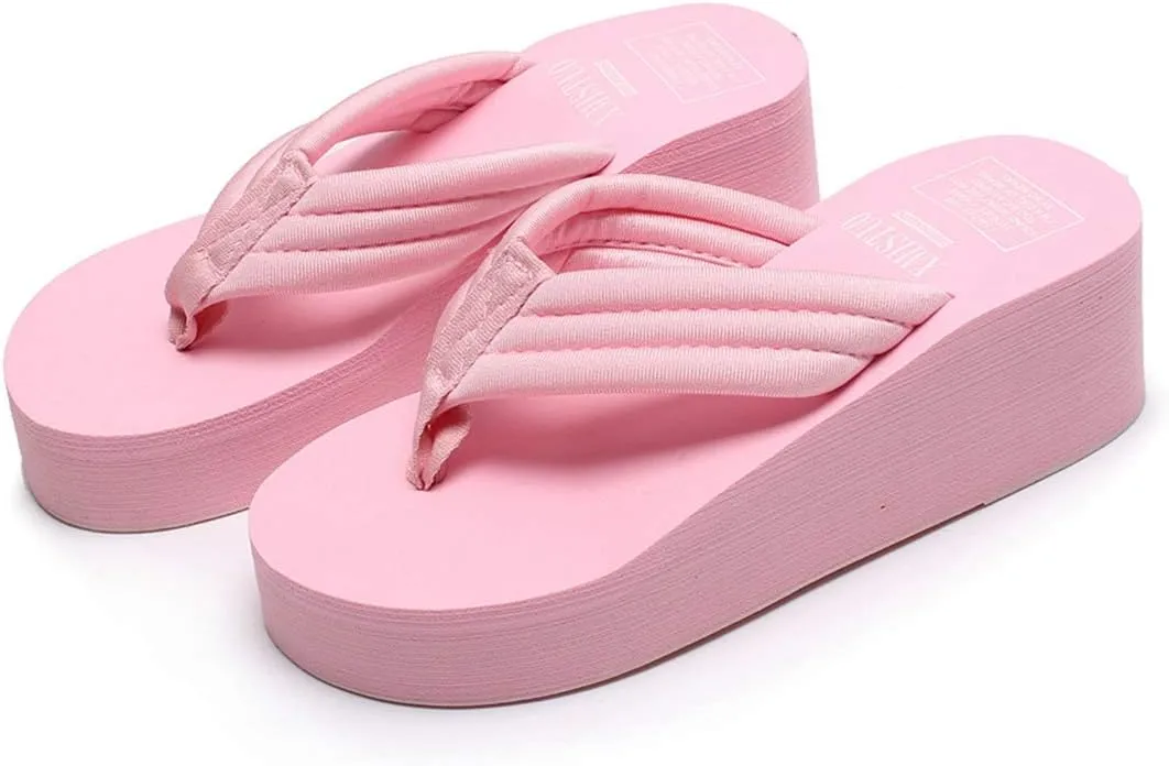 VOKLIN Women's High Heel Wedge Flipflops Sandals Platform Slip On Nonslip Casual Summer Beach Thong Sandal