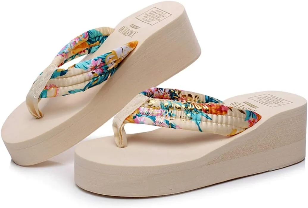 VOKLIN Women's High Heel Wedge Flipflops Sandals Platform Slip On Nonslip Casual Summer Beach Thong Sandal