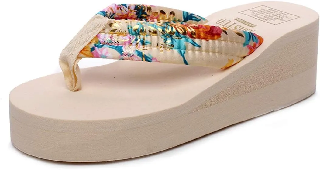VOKLIN Women's High Heel Wedge Flipflops Sandals Platform Slip On Nonslip Casual Summer Beach Thong Sandal