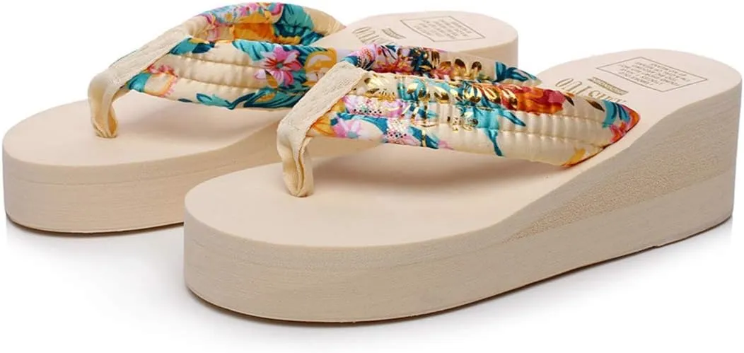 VOKLIN Women's High Heel Wedge Flipflops Sandals Platform Slip On Nonslip Casual Summer Beach Thong Sandal