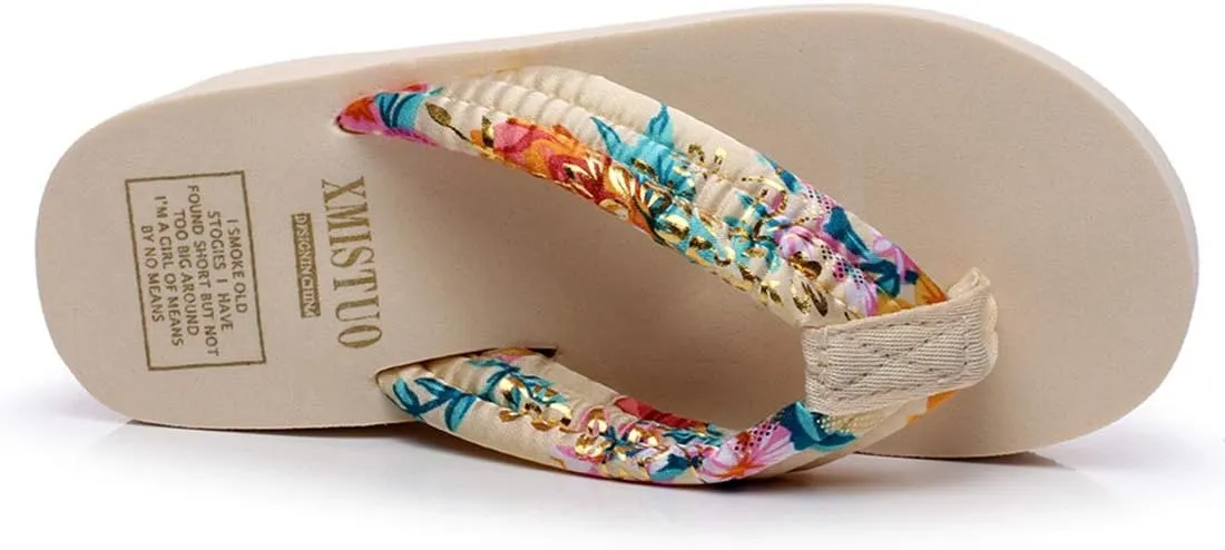 VOKLIN Women's High Heel Wedge Flipflops Sandals Platform Slip On Nonslip Casual Summer Beach Thong Sandal