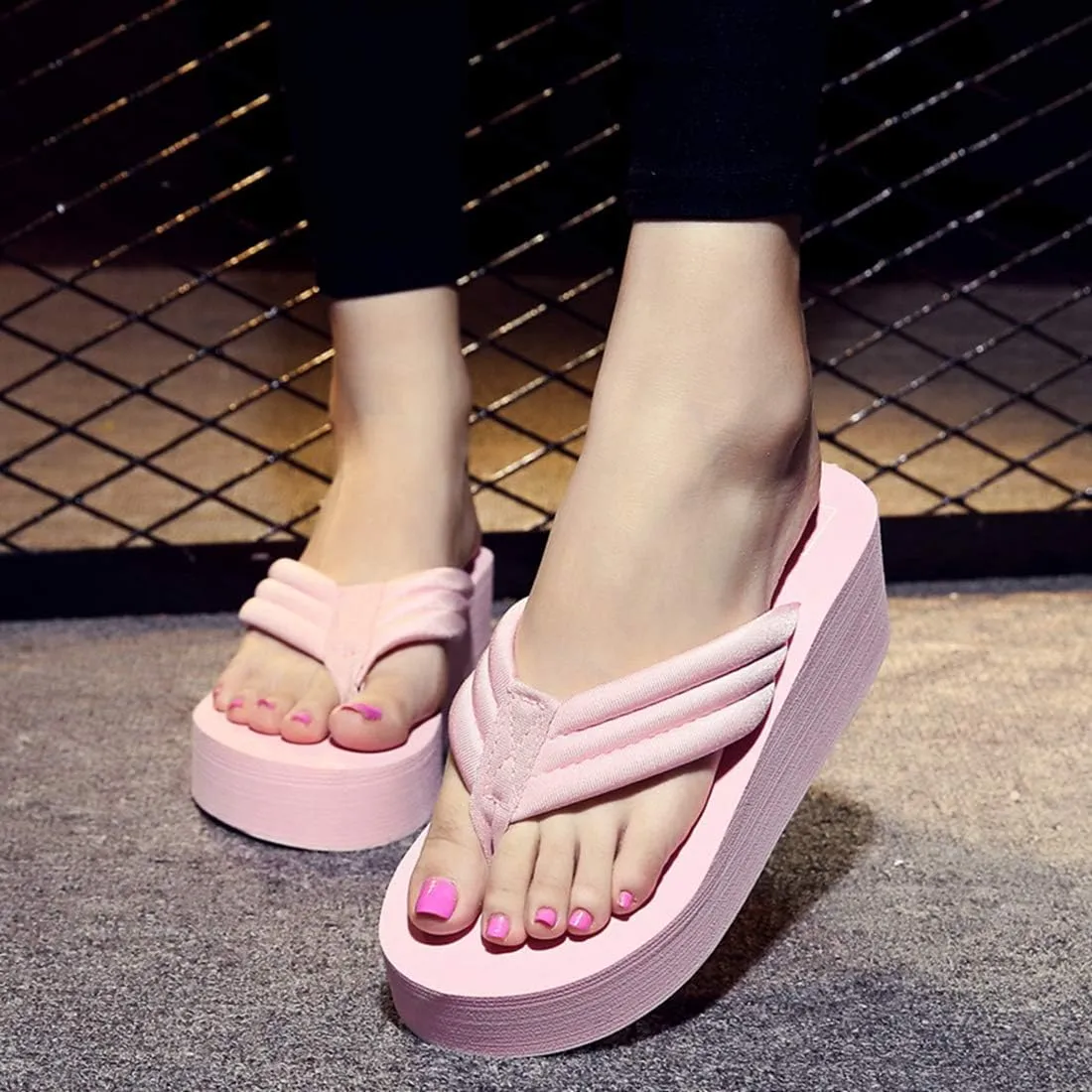 VOKLIN Women's High Heel Wedge Flipflops Sandals Platform Slip On Nonslip Casual Summer Beach Thong Sandal