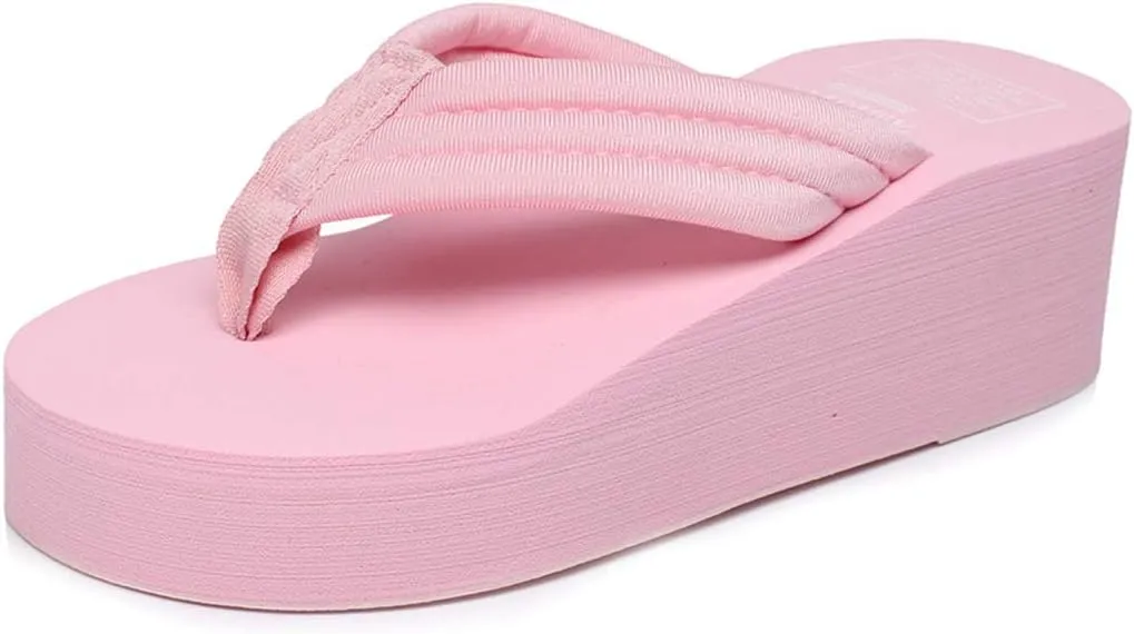VOKLIN Women's High Heel Wedge Flipflops Sandals Platform Slip On Nonslip Casual Summer Beach Thong Sandal