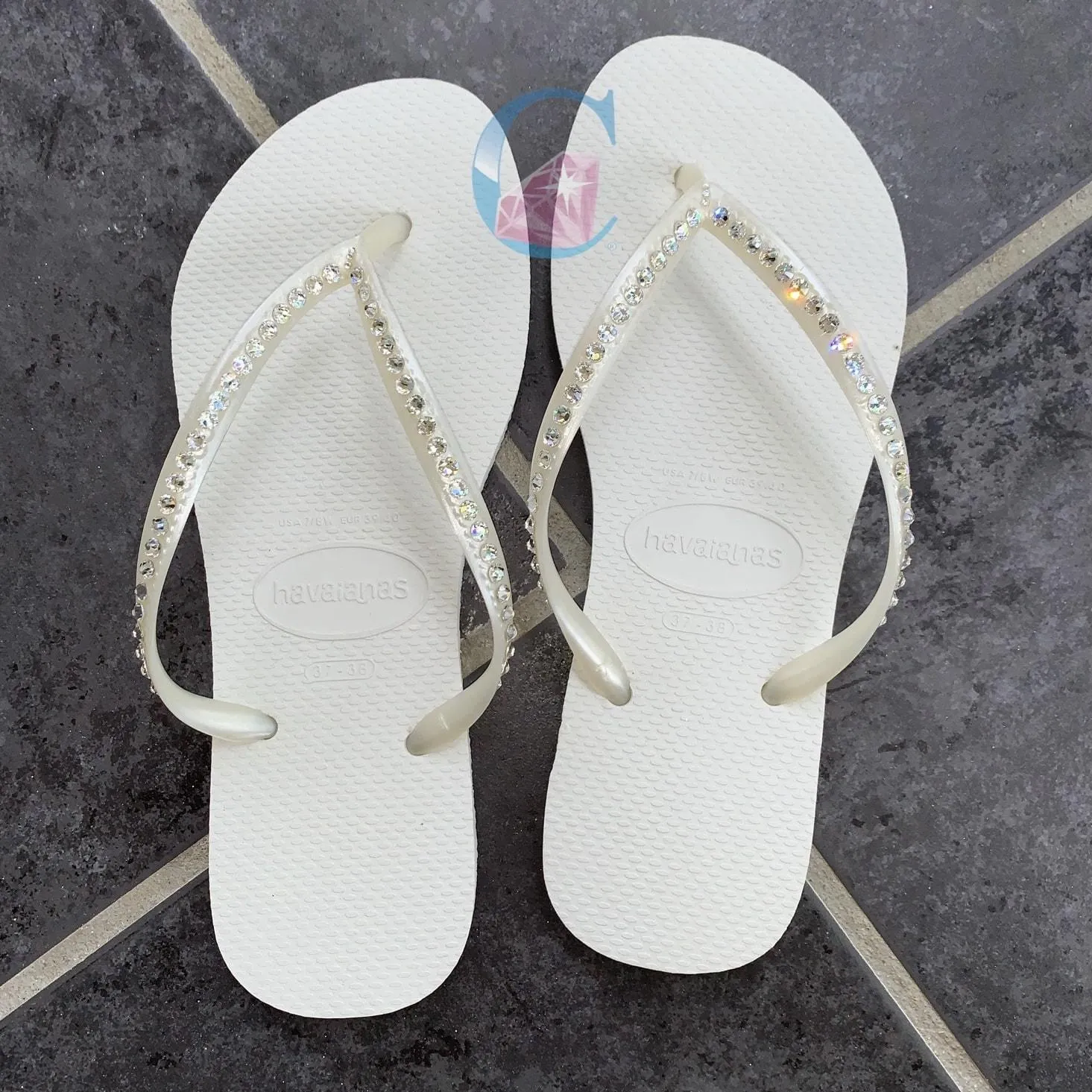 White Thin Strap embellished Havaianas - 1 Row *