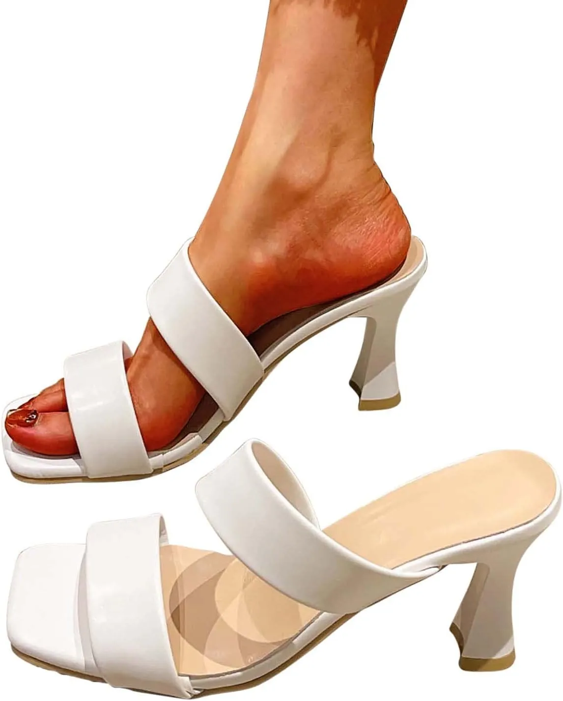 Wide Sandals for Women Square Toe Low Heel Sandal Classic Trendy Cute Y2K Vacation Fashion Shoes for Dressy