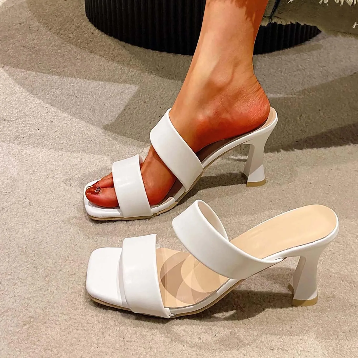 Wide Sandals for Women Square Toe Low Heel Sandal Classic Trendy Cute Y2K Vacation Fashion Shoes for Dressy