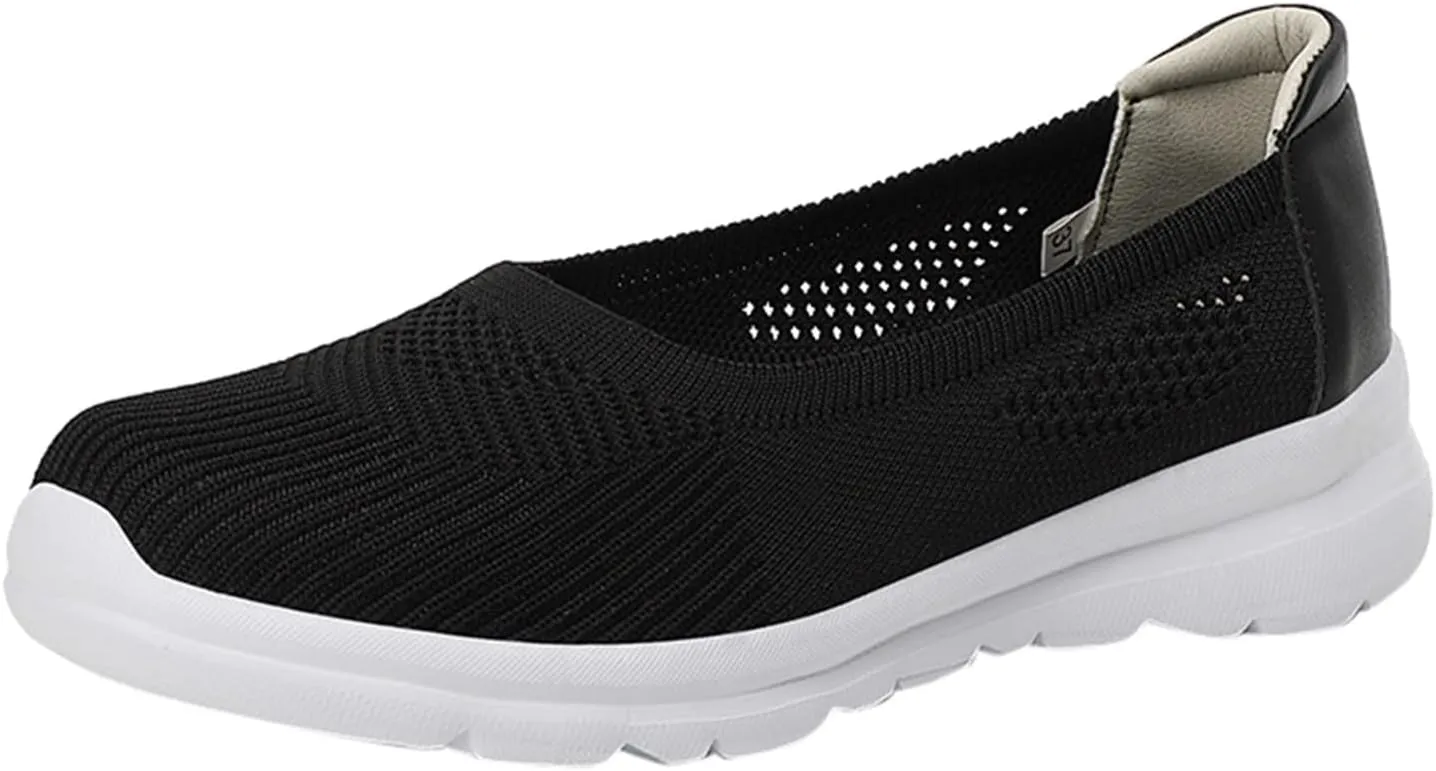Women Casual Slip On Sneakers Breathable Knit Walking Shoes Lightweight Loafers Non Slip Comfortable Flats