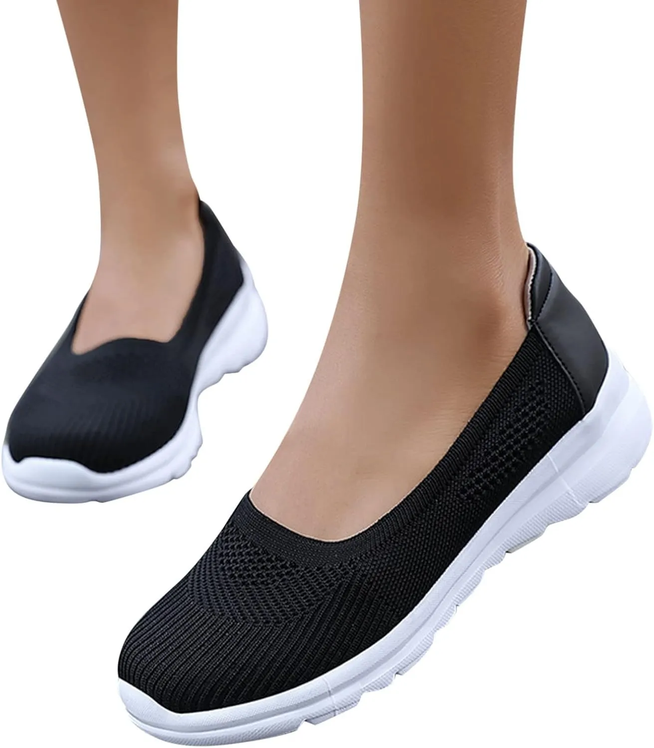 Women Casual Slip On Sneakers Breathable Knit Walking Shoes Lightweight Loafers Non Slip Comfortable Flats