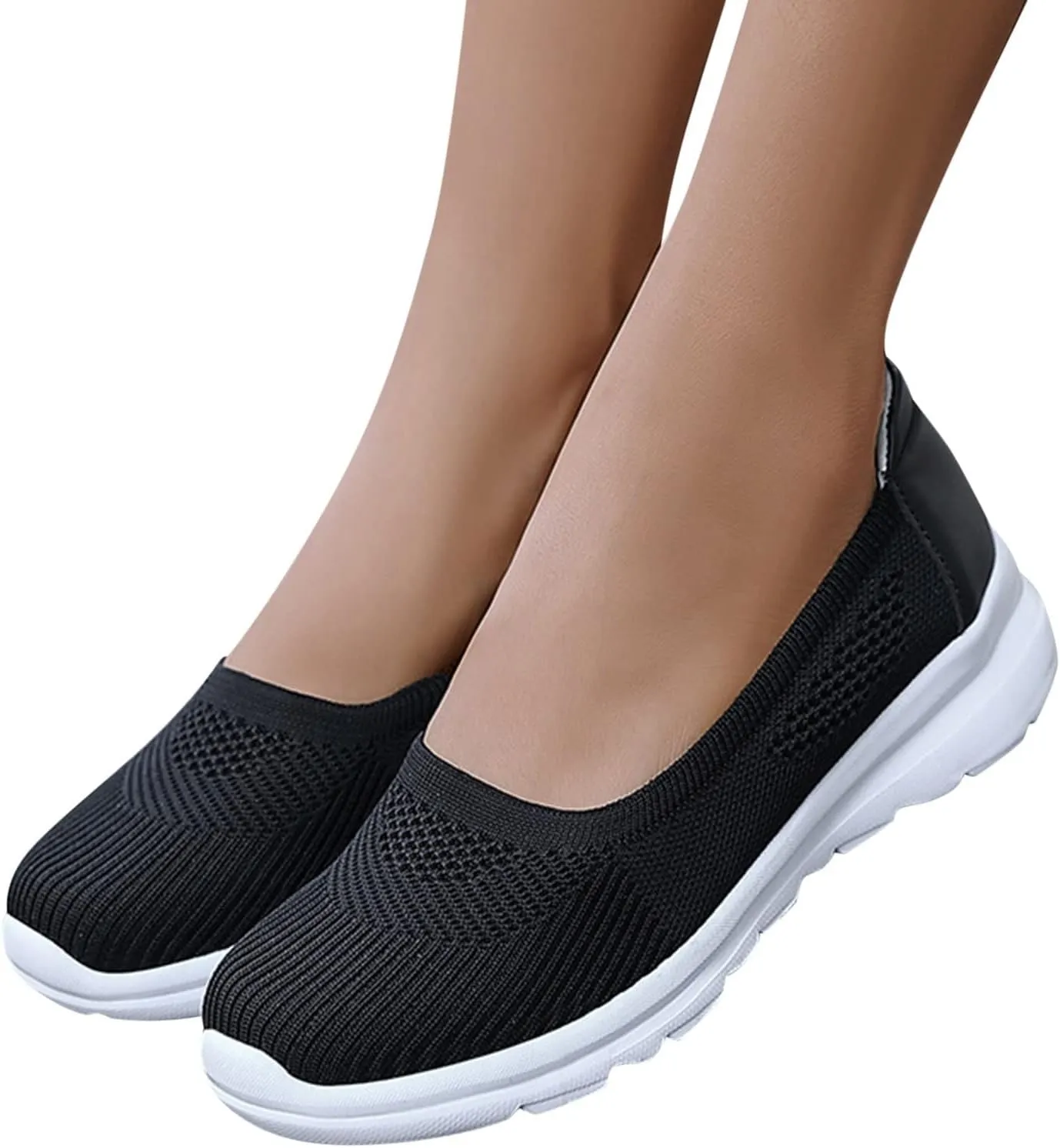 Women Casual Slip On Sneakers Breathable Knit Walking Shoes Lightweight Loafers Non Slip Comfortable Flats