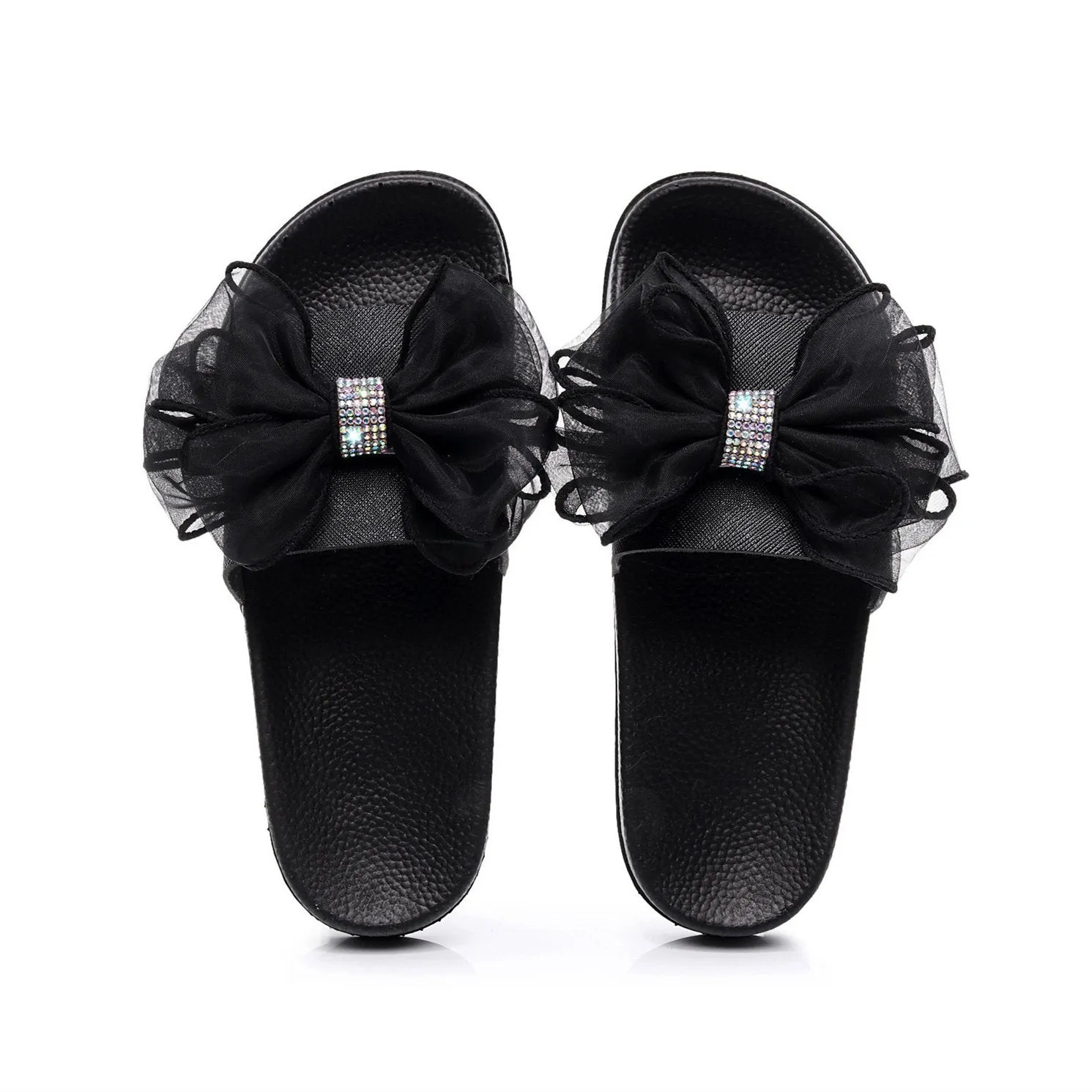 Women rhinestone bowknot strap peep toe slide slippers