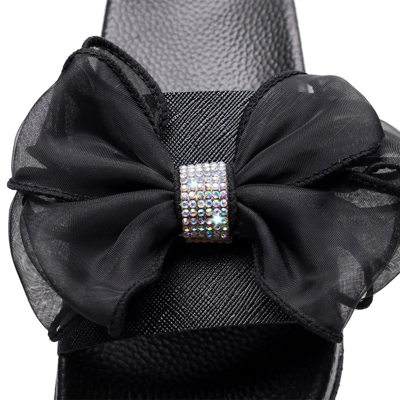 Women rhinestone bowknot strap peep toe slide slippers