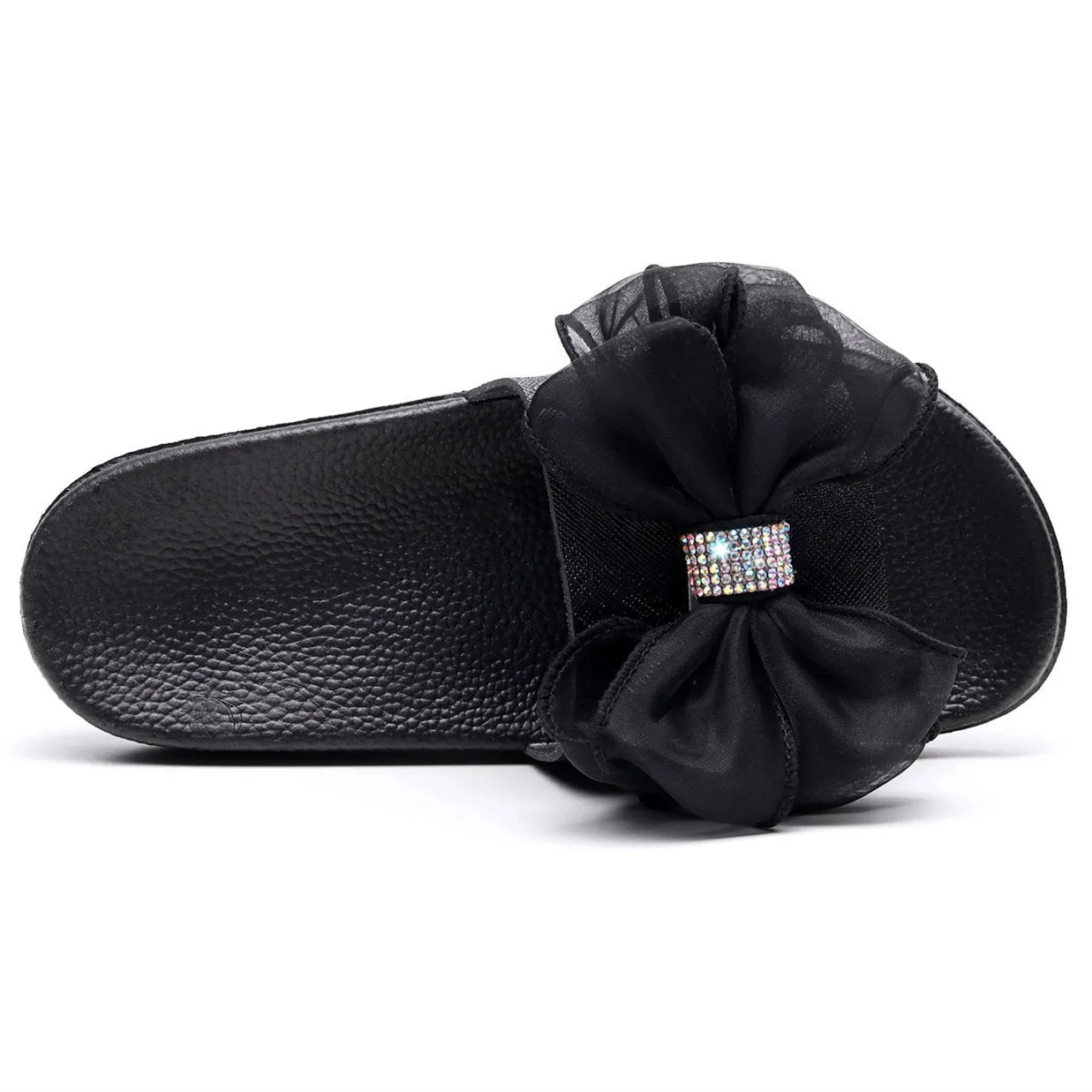 Women rhinestone bowknot strap peep toe slide slippers