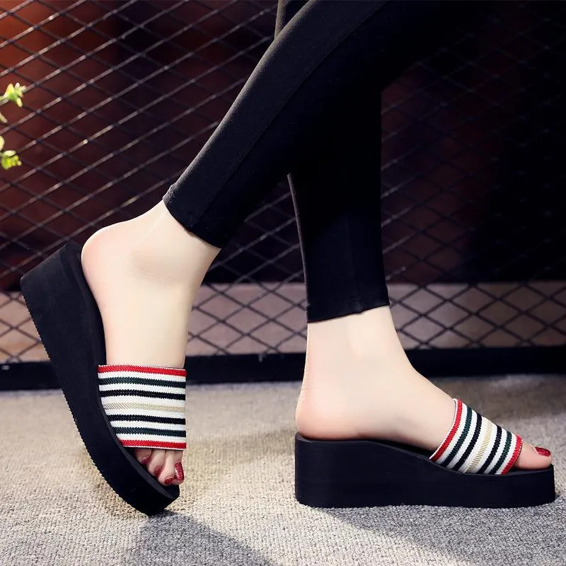 Women summer beach casual one strap slide platform sandals