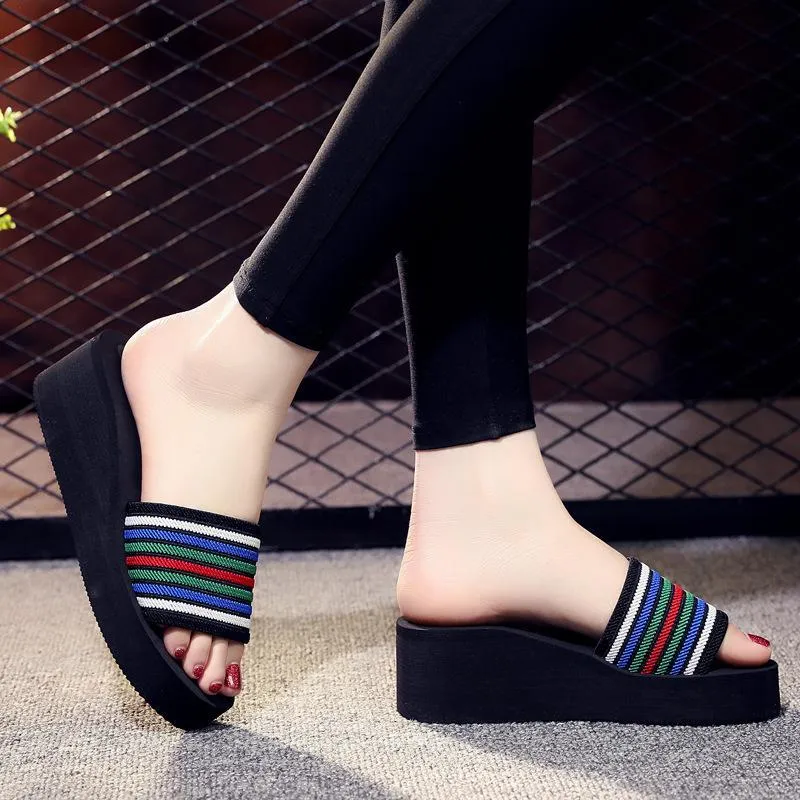 Women summer beach casual one strap slide platform sandals