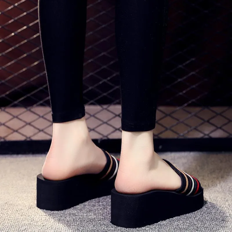 Women summer beach casual one strap slide platform sandals