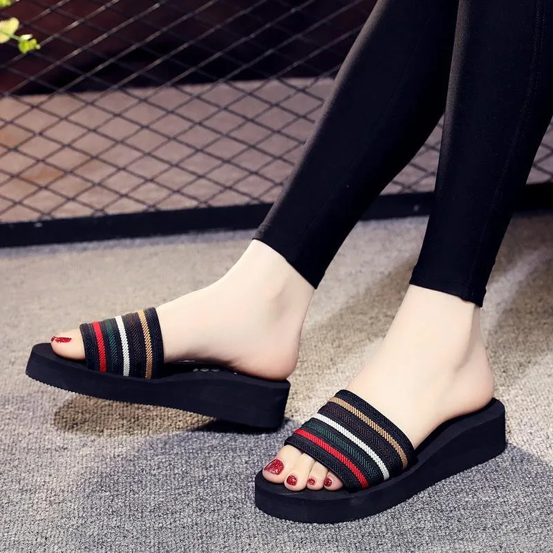 Women summer beach casual one strap slide platform sandals