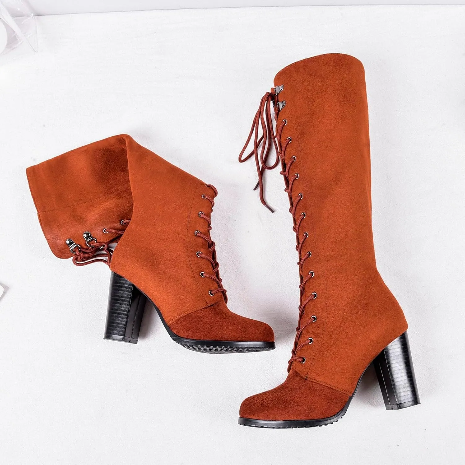 Womens Boots Winter Insulated Warm Lace Up Side Zipper Boots for Women Durable PU Leather Knee High Boots Women