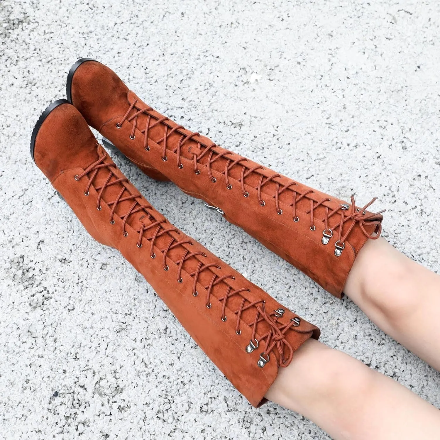 Womens Boots Winter Insulated Warm Lace Up Side Zipper Boots for Women Durable PU Leather Knee High Boots Women
