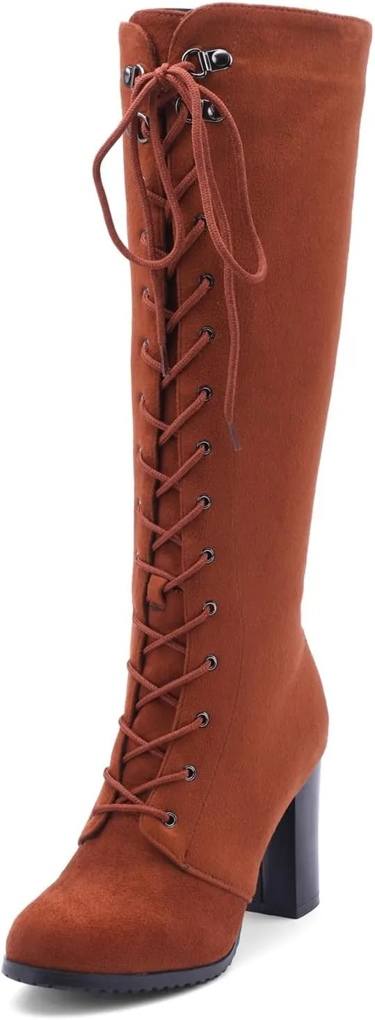 Womens Boots Winter Lace Up Zipper Boots for Women Insulated Warm Durable Leather Knee High Boots Women