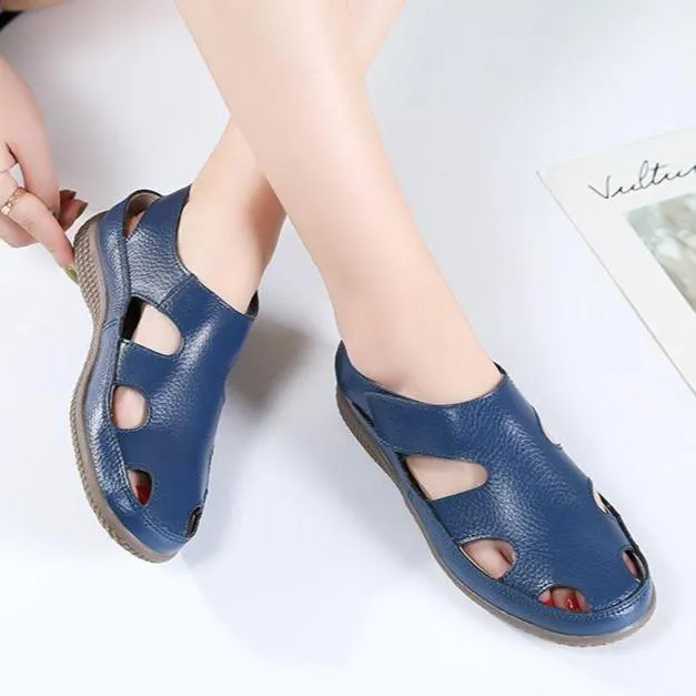 Women's closed toe hollow loafers sandals comfy walking magic tape sandals