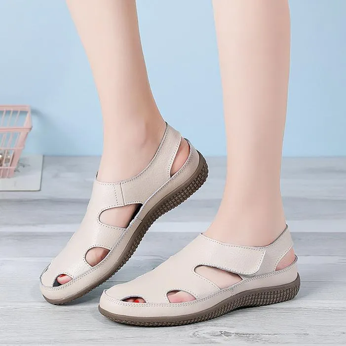 Women's closed toe hollow loafers sandals comfy walking magic tape sandals