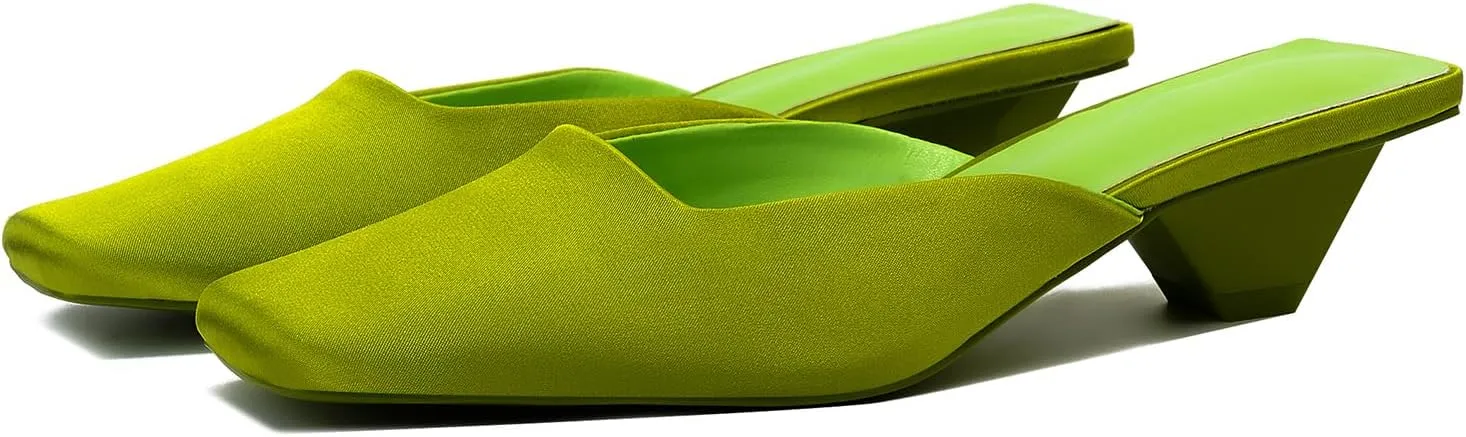 Women's Mules Low Heels Square Closed Toe Heel Comfortable Slip On Sandals Backless Dress Shoes