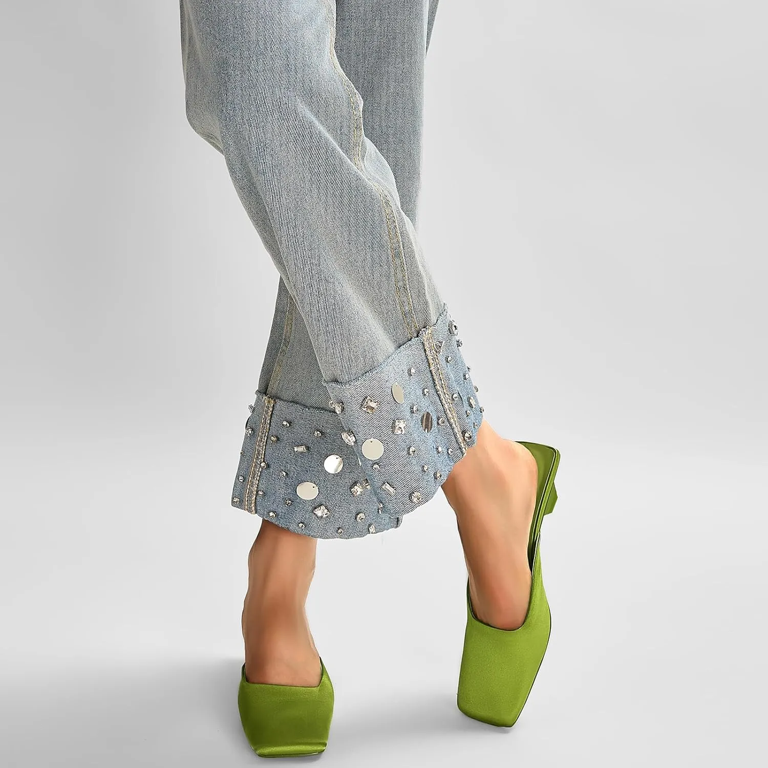 Women's Mules Low Heels Square Closed Toe Heel Comfortable Slip On Sandals Backless Dress Shoes