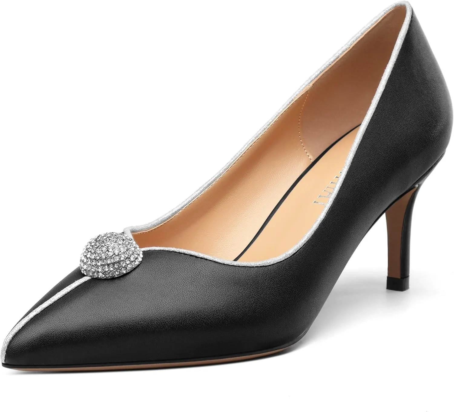Women's Pointed Toe Heels for Women Stiletto Kitten Heel Slip-on Patent Pumps Elegant Dress Party Wedding Rhinestones Shoes 2.5 inch