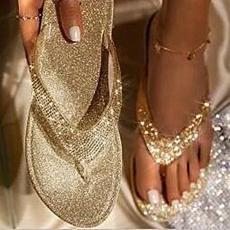 Women's rhinestone glitter flip flop sandals for beach