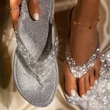 Women's rhinestone glitter flip flop sandals for beach