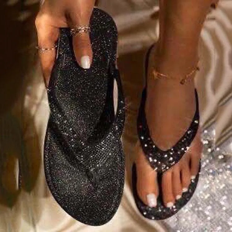 Women's rhinestone glitter flip flop sandals for beach